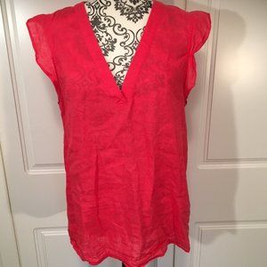 Coral-coloured LINEN COTTON Ruffle Sleeveless Blouse Women's size medium